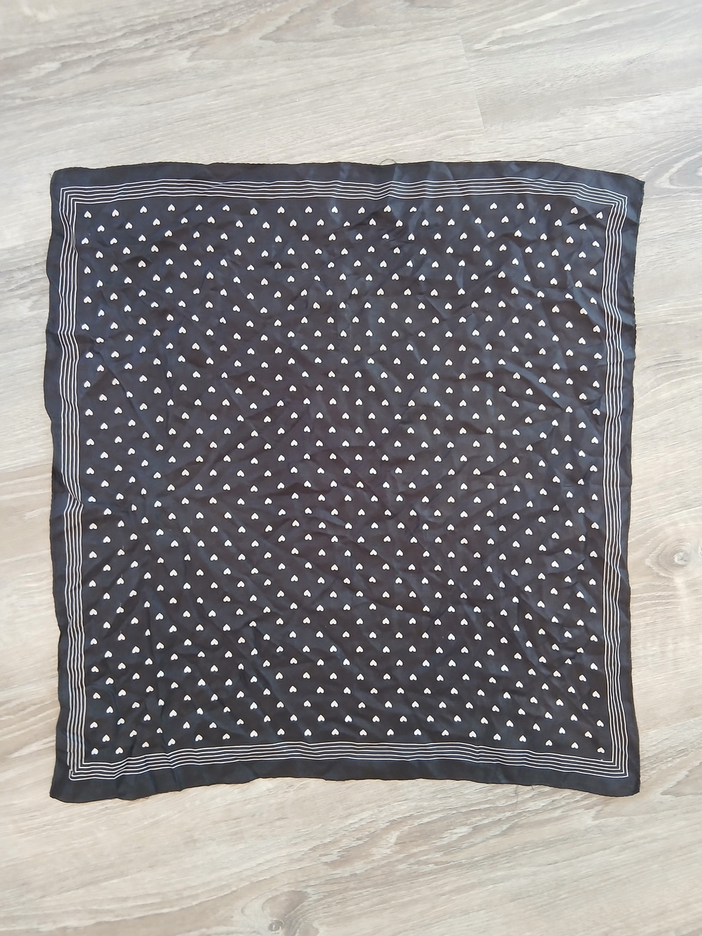 Black Square Scarf with White Heart Dot Print